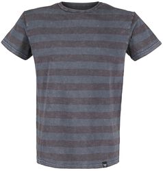 Grå T-Skjorte med Horisontale Striper og Crew Neckline, Black Premium by EMP, T-skjorte