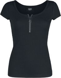 Svart T-Skjorte med Glidelås ved Nakkelinje, Black Premium by EMP, T-skjorte