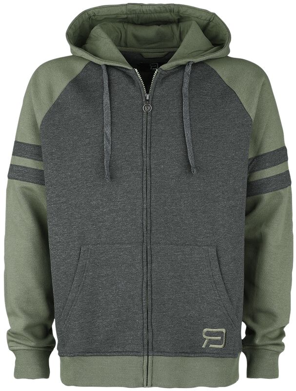 Grønn/grå hoodie med glidelås