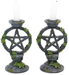 Wiccan Pentagram Candlesticks, Anne Stokes, Lysestake
