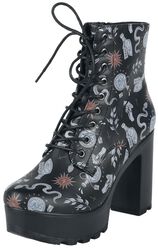 Platform lace-up ankel boots med all-over print, Gothicana by EMP, Høyhælete sko