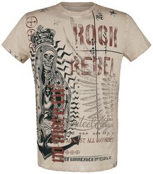 T-Skjorte med Hodeskalleprint og Skrift, Rock Rebel by EMP, T-skjorte