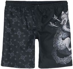 Swim Shorts With Wolf Print, Black Premium by EMP, Badeshorts