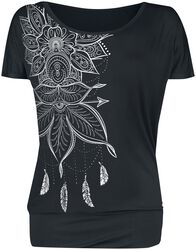 Black T-shirt with Print and Round Neckline, Gothicana by EMP, T-skjorte