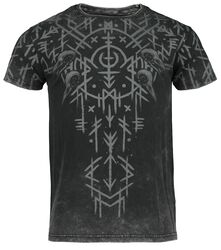 Black Washed T-Shirt With Runes And Skulls, Black Premium by EMP, T-skjorte