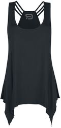Black top with decorative ribbons and round neckline, RED by EMP, Topp