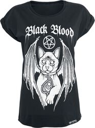 T-Skjorte med Demonic Cat, Black Blood by Gothicana, T-skjorte