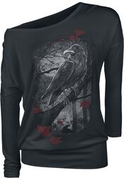 Svart Langermet Skjorte med Crew Neckline og Print, Black Premium by EMP, Langermet skjorte