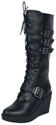 Black Lace-Up Boots with Heel and Buckles, Gothicana by EMP, Snørestøvletter