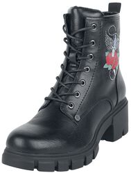 Svart lace-up boots med roseprint og rhinestones, Rock Rebel by EMP, Boot