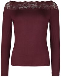 Rød Langermet Topp med Blonder, Black Premium by EMP, Langermet skjorte
