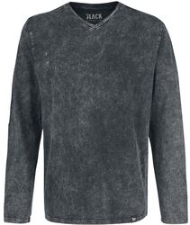Long-Sleeve Shirt with V-Neckline and Wash, Black Premium by EMP, Langermet skjorte