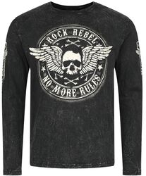 Black Long-Sleeve Shirt with Print and Crew Neckline, Rock Rebel by EMP, Langermet skjorte