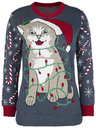Cat Wrapped In Lights, Ugly Christmas Sweater, Julegensere