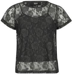 Dobbel-lags t-skjorte med motiv blonder, Black Premium by EMP, T-skjorte