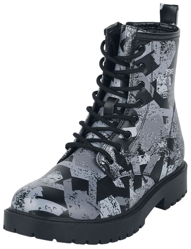 Lace-up boots med all-over rockehånd print