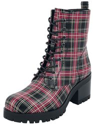 Svarte Lace-Up Boots med Rutete Mønster og Hæl, Black Premium by EMP, Boot