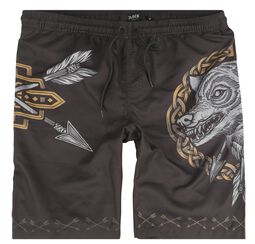 Swim Shorts With Arrow and Wolf Print, Black Premium by EMP, Badeshorts