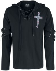 Gothicana X Anne Stokes - Svart Langermet Skjorte med Print og Snøre, Gothicana by EMP, Langermet skjorte
