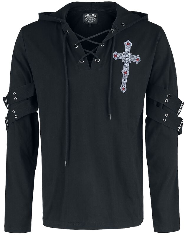 Gothicana X Anne Stokes - Svart Langermet Skjorte med Print og Snøre