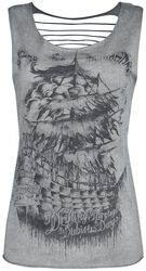 Grey Top with Cut-Outs and Print, Black Premium by EMP, Topp