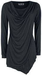 Svart Langermet Skjorte med Waterfall Neckline, Black Premium by EMP, Langermet skjorte