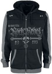 Black Hooded Jacket with Rock Rebel and Skull Prints, Rock Rebel by EMP, Hettejakke