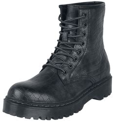 Lace-up boots med krokodillelær-mønster, Black Premium by EMP, Boot