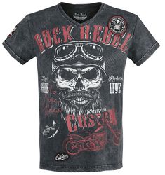 Svart T-Skjorte med V-Neckline og Print, Rock Rebel by EMP, T-skjorte