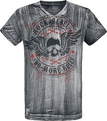 Grå T-Skjorte med V-Neckline og Print, Rock Rebel by EMP, T-skjorte