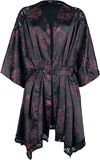 Black dressing gown with all-over print and lace details, Black Premium by EMP, 1104