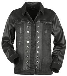 Jeans Jacket With Faux Leather Details, Black Premium by EMP, Dongerijakke