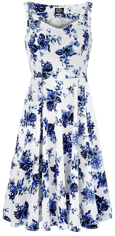 Blå kjole med rosemønster
