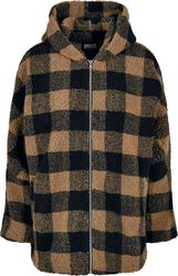 Ladies Hooded Oversized Check Sherpa Jacket, Urban Classics, Overgangsjakke
