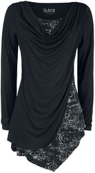Svart Langermet Skjorte med Waterfall Neckline og Print, Black Premium by EMP, Langermet skjorte