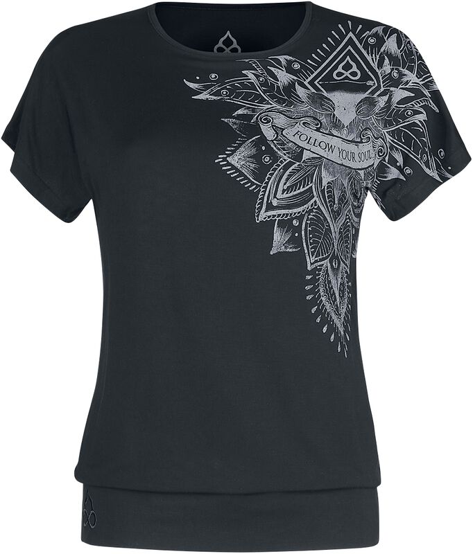 Sport and Yoga - Casual Svart T-Skjorte med Detaljert Print