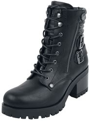 Svarte Lace-Up Boots med Spenner og Hæl, Black Premium by EMP, Boot