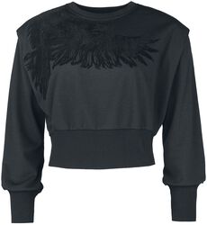 Cropped genser med ravn print, Black Premium by EMP, Collegegenser