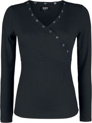 Svart Langermet Skjorte med Snørehull og V-Neckline, Black Premium by EMP, Langermet skjorte
